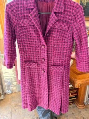 Vintage Leslie Fay Original Pink Purple Plaid Dress Winter Coat--Size 4-6